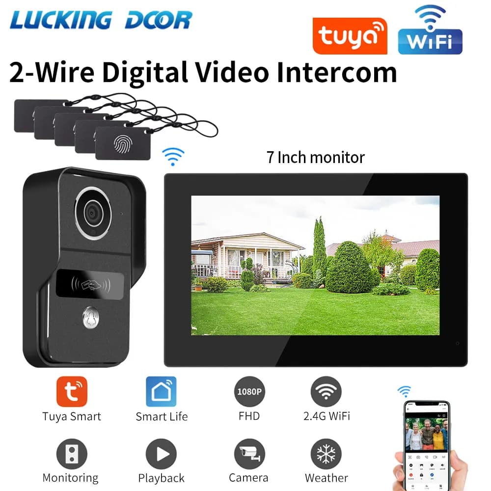 7/10 pollici 1080P Wifi 2-Wire Citofono Campanello Videocitofono Sistema Per Citofono Domestico WiFi Tuya Smart Life App Touch Monitor