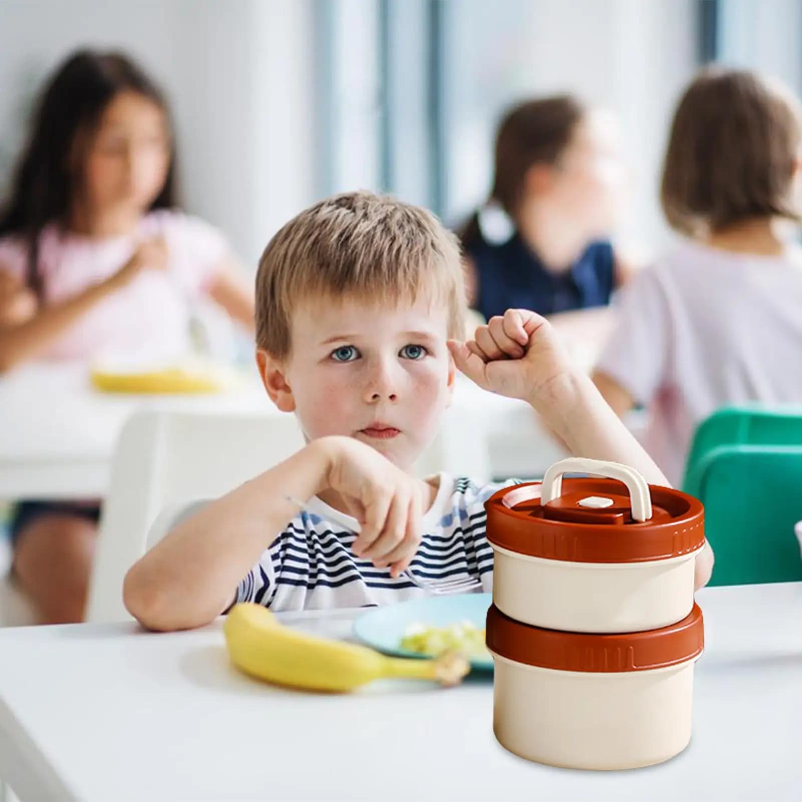 Scatole per il pranzo Scatole per il pranzo Set di contenitori isolati Contenitori per la preparazione dei pasti riutilizzabili per la conservazione degli alimenti in microonde Multistrato con posate