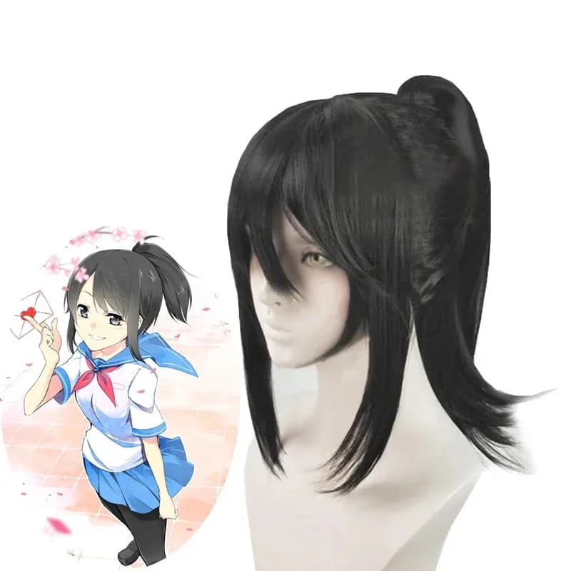 NewGames Yandere Simulator Ayano Aishi Cosplay hairwear Nero Sintetico Rimovibile Coda di Cavallo + berretto parrucca JY65832025