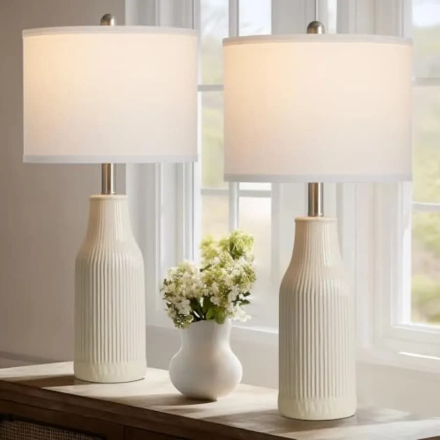 Set di 2 Lampade da Tavolo in Ceramica da 24,5 Pollici, Lampade Moderne Stile Fattoria per Comodino Camera da Letto, Piccola Lampada da Tavolo per Soggiorno