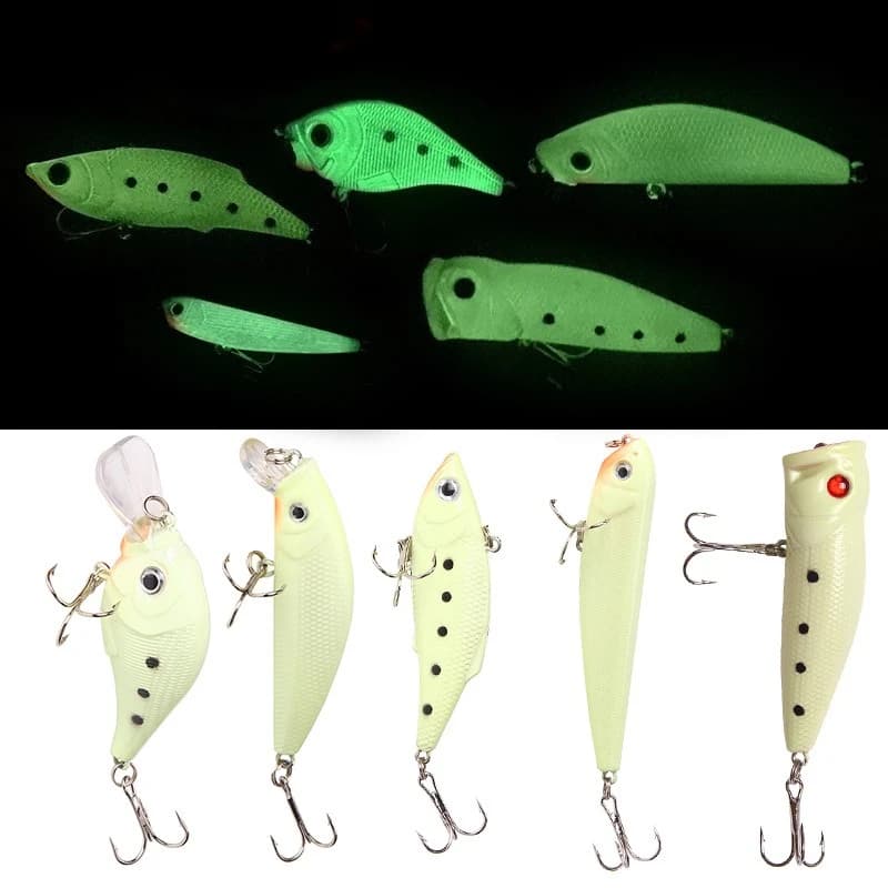 Set di 1/5 esche artificiali luminose e oscillanti per la pesca notturna di spigola e merluzzo in acqua salata - Esche artificiali oscillanti per la pesca (Pesca)