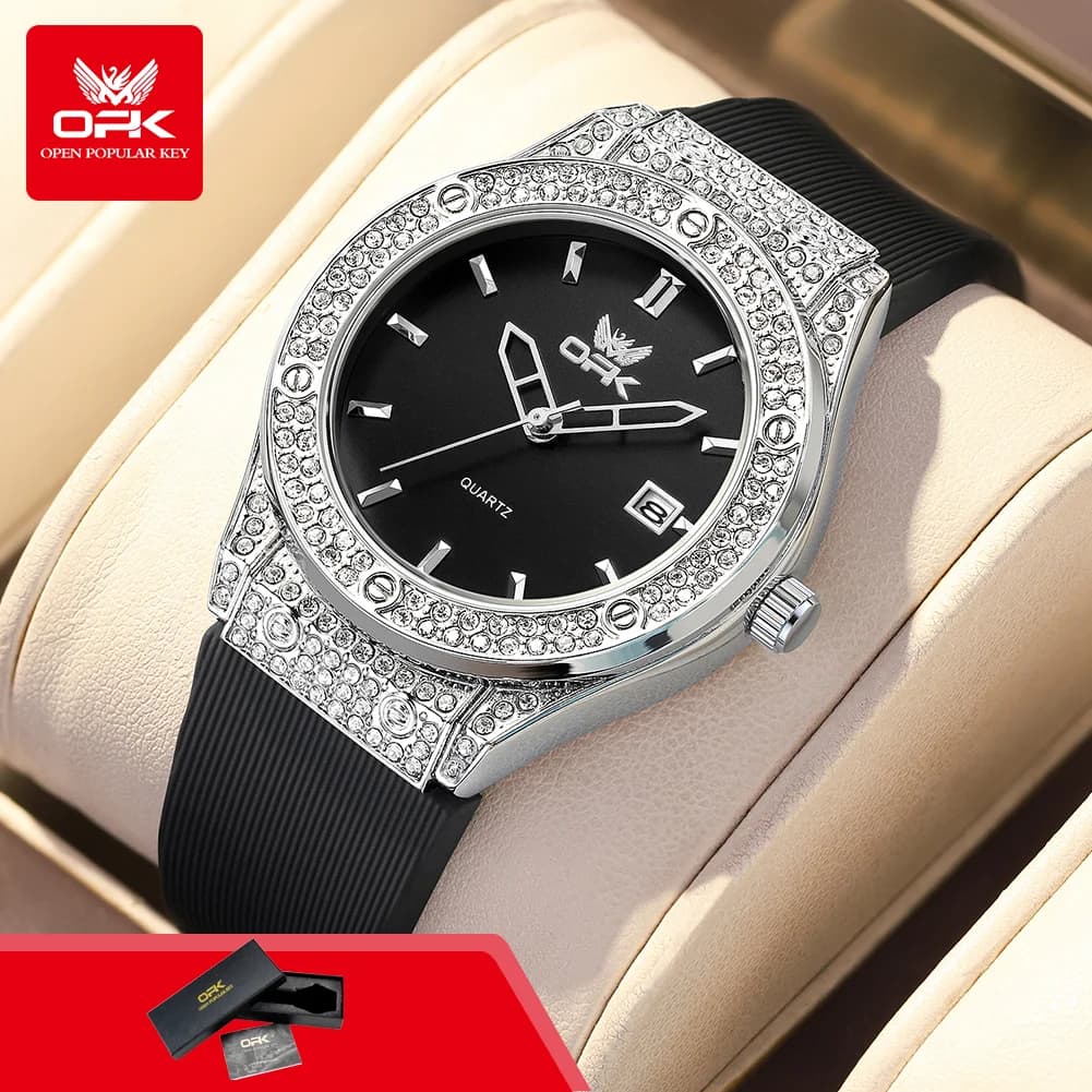 OPK 6067 Orologio da Polso Originale da Donna con Cinturino in Silicone, Impermeabile 30M, Quadrante con Diamanti, Orologio al Quarzo per Donne