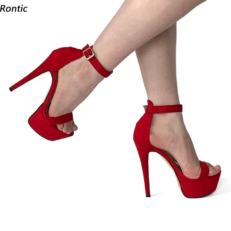 Rontic New Arrival Women Platform Sandals Sexy Stiletto Heels Round Toe Nice Red DRESS Shoes US Size 5-20