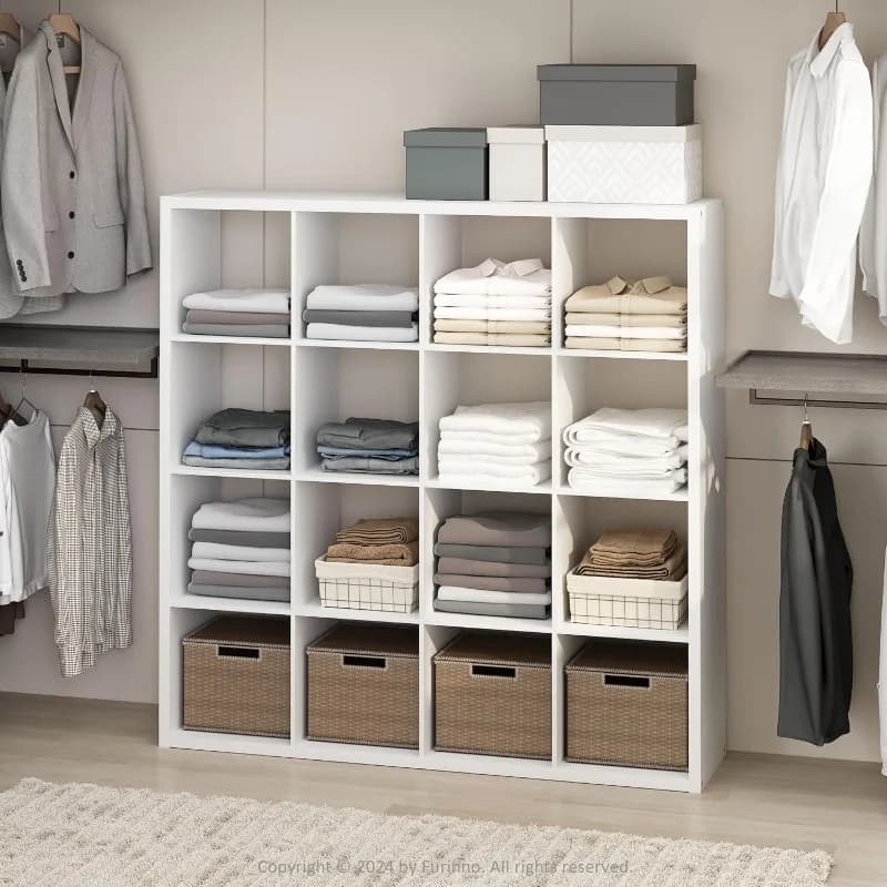 Multipurpose shelf to store clothes and closets, 16 cubes, white