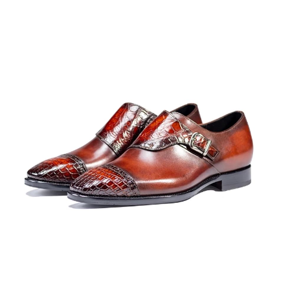KEXIMA Nuovo stile Uomo scarpe in coccodrillo Pennello manuale colorazione Uomo Scarpe da monaco Scarpe da sposa traspiranti maschio marrone