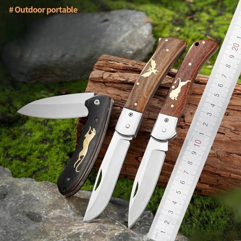Coltello pieghevole per tagliare la carne, affettare frutta, verdura, coltello per disossare, coltelli pieghevoli utili, coltelli da cucina con manico in legno in acciaio inossidabile