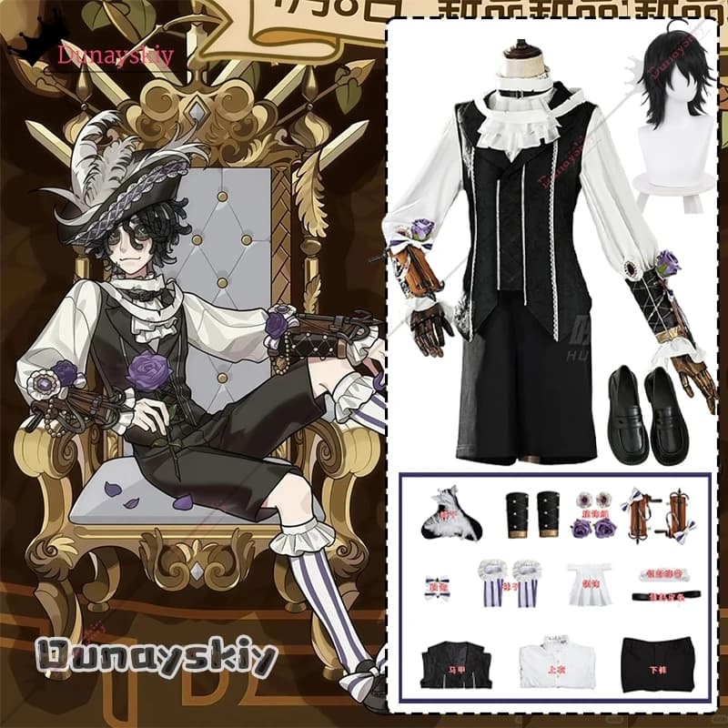 Costume Cosplay Emil Patient Dawn S-2XL, Gioco Identity V, Travestimento di Halloween, Elegante Completo con Cappello e Camicia, Uniforme per Uomo e Donna