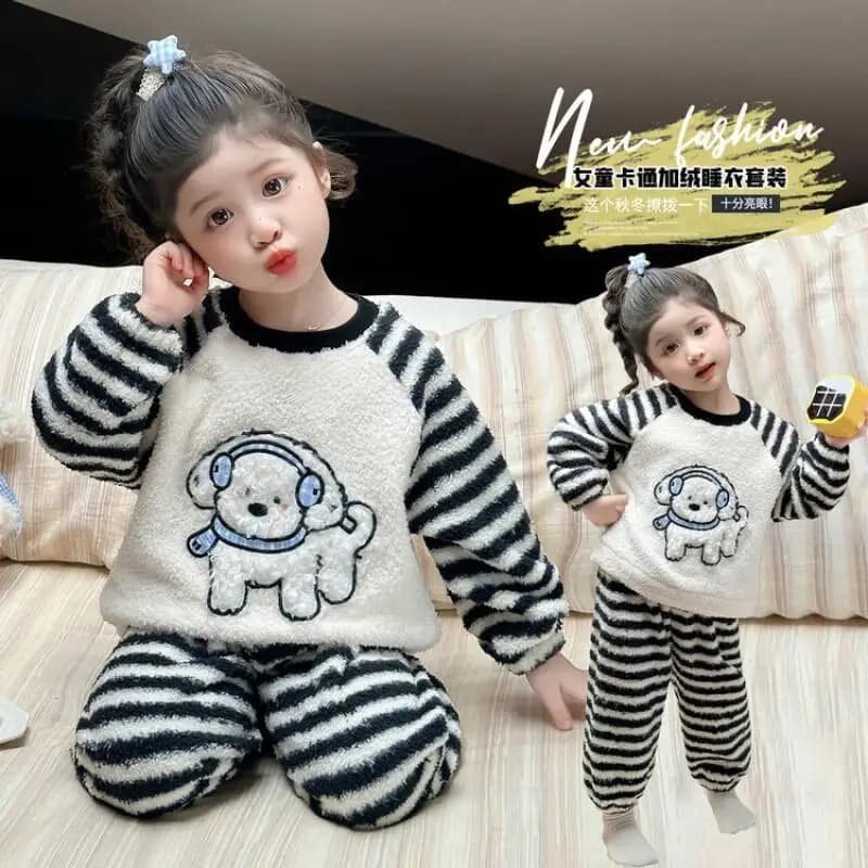 2025 Ragazze Autunno Inverno Corallo Pigiama in pile Set Homewear Cartoon Loungewear Confortevole Nuova tendenza 7 To12 anni Abbigliamento per bambini