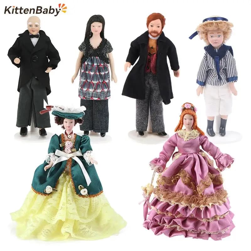 1:12 Dollhouse miniatura porcellana bambola modello persone vestito Miss Lady barbuto uomo per casa delle bambole Living Scene Decor regalo per bambini