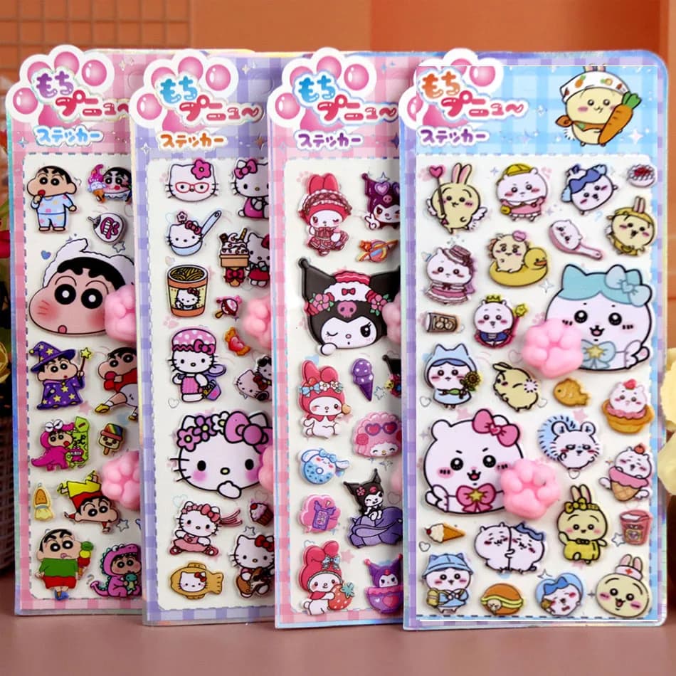 1/4 Pezzi Adesivi 3D Kawaii Sanrio Hello Kitty Morbidi e Gonfi per Decorazione Fai-da-Te di Laptop, Album, Cover per Telefono, Regali Antistress