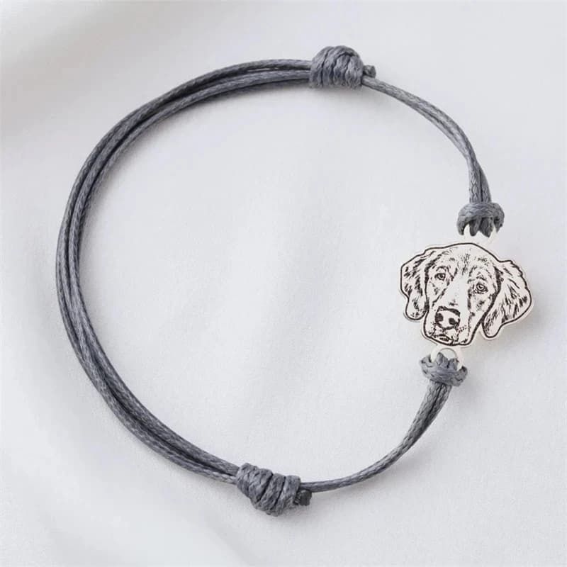 Simpatico braccialetto personalizzato con foto di cane e gatto, ritratto, immagine di animale, inciso al laser, braccialetto a catena con corda regolabile fatto a mano personalizzato
