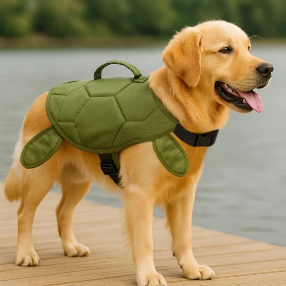 Giubbotto di Salvataggio per Cani a Forma di Tartaruga, Portatile con Maniglia, Regolabile, Gilet di Sicurezza Riflettente per Cani, Abbigliamento da Surf per Cani