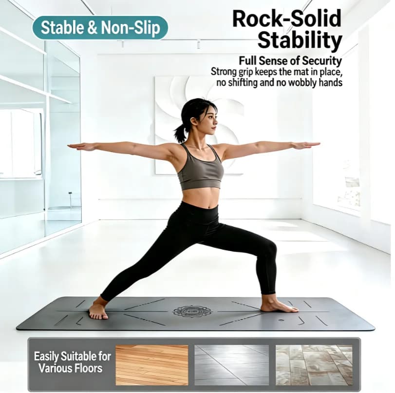 Thick Premium Natural Rubber Yoga Mat Non-Slip Fitness Exercise Mat with Alignment Lines