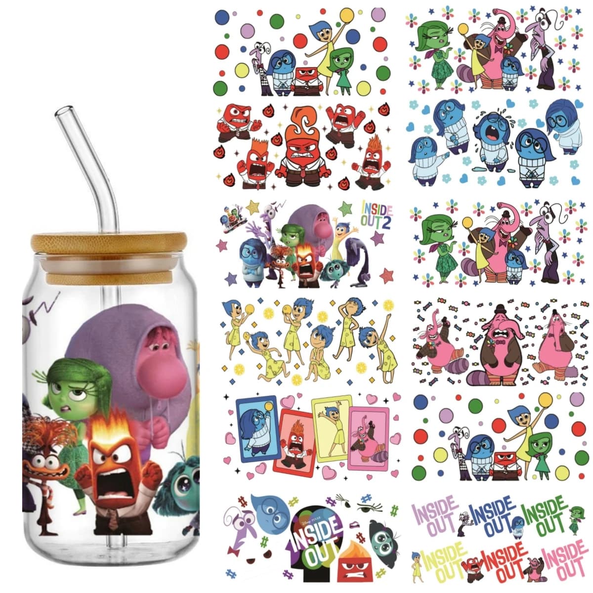 Funko Inside Out 2 Emotions UV DTF Adesivi per Bicchieri Trasferibili Libbey 16oz, Decalcomania 3D Impermeabile Fai da Te per Bicchieri Libbey da 16oz