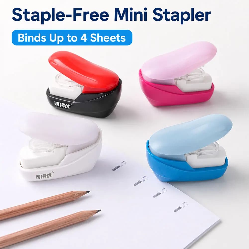 1pc mini nail-free stapler, can bind 4 sheets of A4 paper, suitable for organizing homework, receipts, and contract documents.