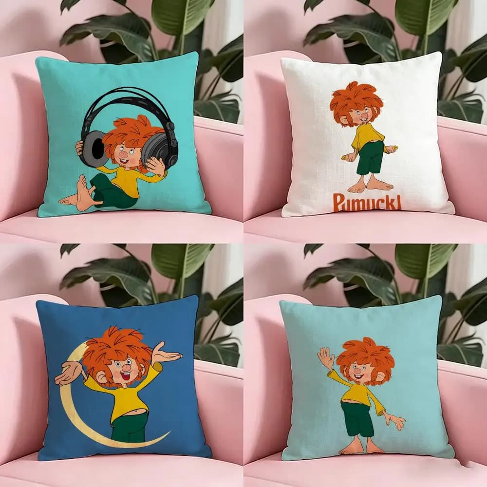 Anime Meister Eder und sein Pumuckl Cushion Cover Anti-dustmite Pillowcase Invisible zipper silky short plush Sofa cushion cover