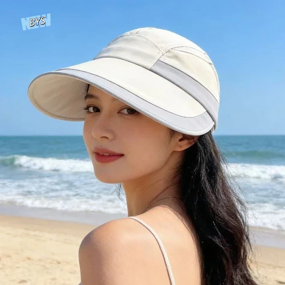 Simple Nylon Sunscreen Sun Hat Color Blocking Versatile Duckbill Cap Wide Brim Sun Protection Sunshade Hat Beach