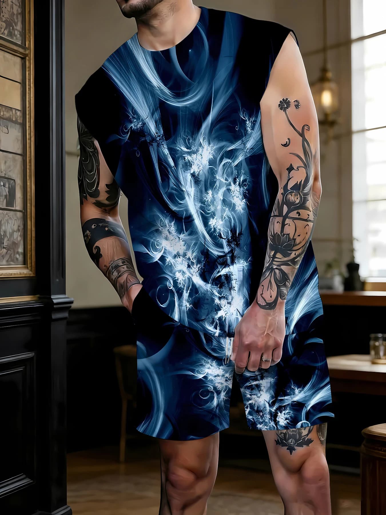 Set Pigiama Estivo da Uomo, Top Senza Maniche e Pantaloncini, Pigiama Traspirante in Poliestere, Taglie EU M-XXXL