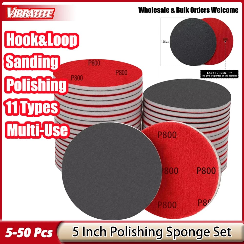 5-50 Pezzi Spugne Abrasive da 5 Pollici con Velcro per Lucidatura e Rimozione di Grana e Macchie da Legno, Metallo, Plastica e Pareti