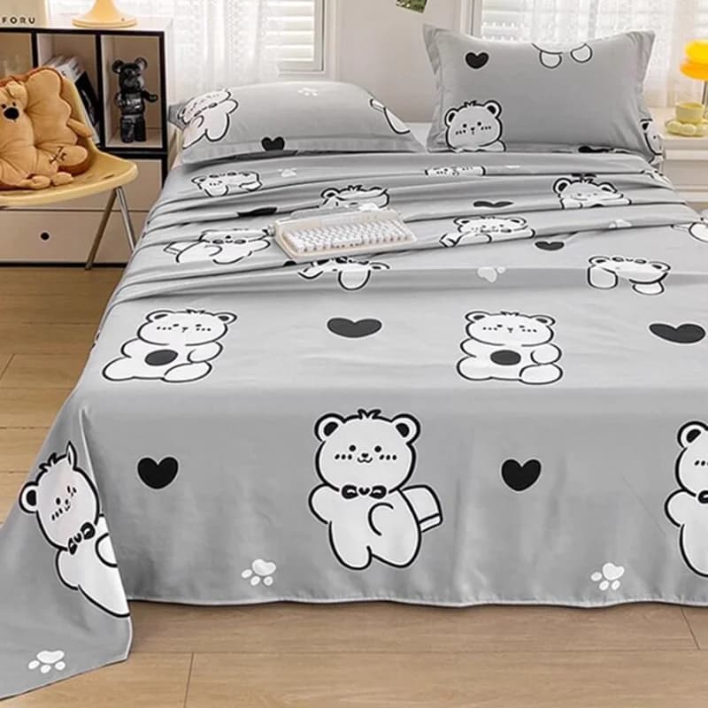 Set di Lenzuola in Poliestere con Stampa Cartoon, Biancheria da Letto Confortevole e Delicata sulla Pelle con Federe, Copriletto Resistente allo Sbiadimento per Letti Singoli e Matrimoniali