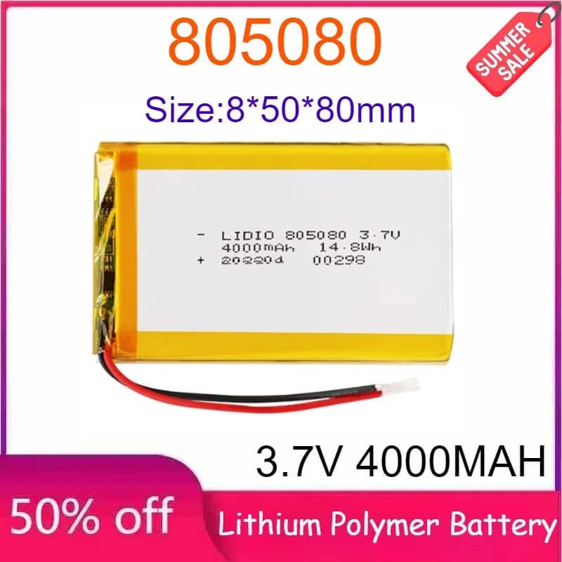805080 Batteria ai polimeri di litio da 3,7 V 4000 mAh per la luce solare del purificatore della serratura intelligente