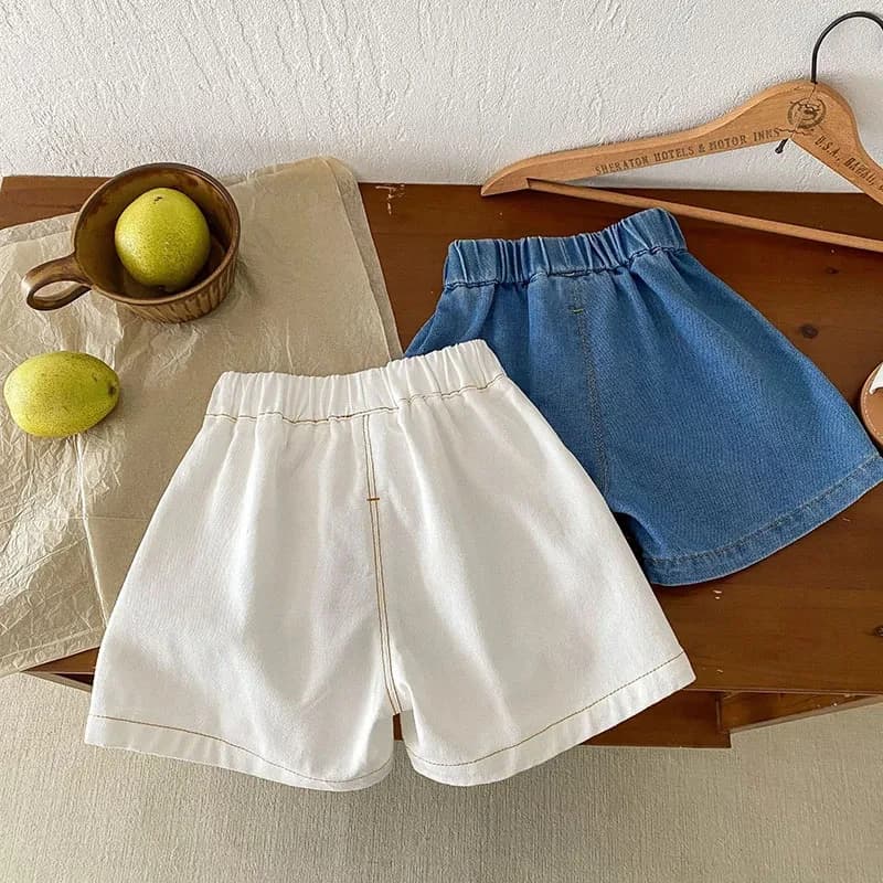 2024 New Summer Kids Denim Shorts Boys Girls Simplicity Softness Trousers Children Outwear Denim Blue Pants