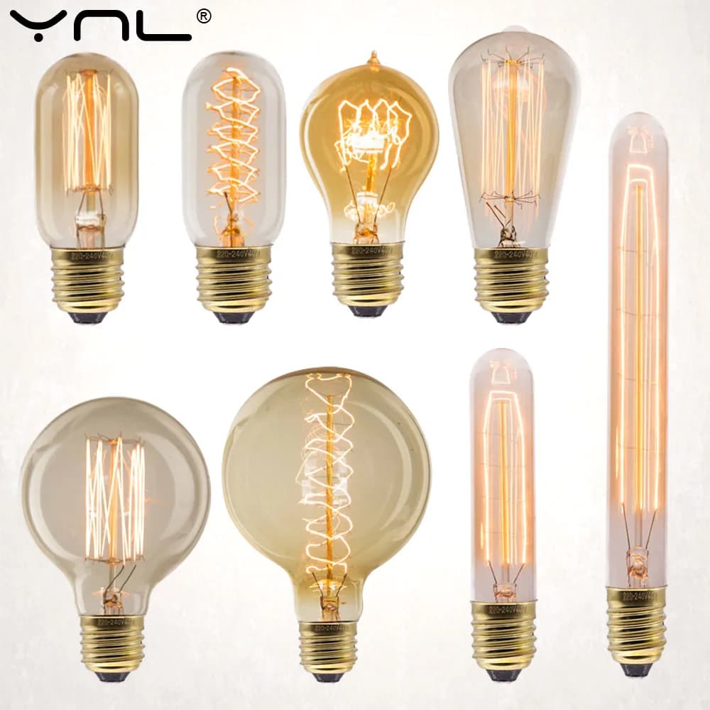 Vintage Edison E27 220V 4W Filament LED bulb Dimmable in Amber Glass ST64 G80 G95 G125 T185 A19, Incandescent Retro Lamp