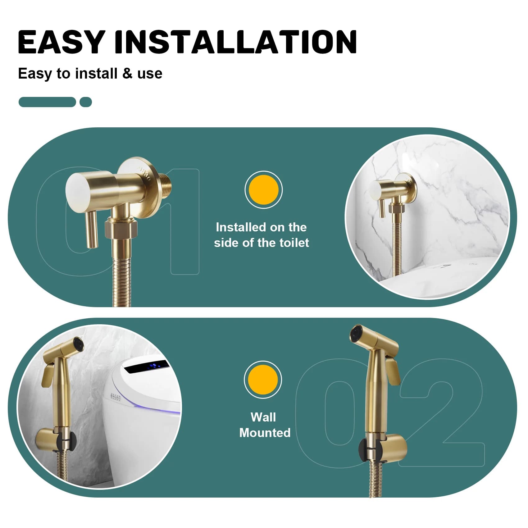 【Offerta lampo!】Kit rubinetto per bidet WC da bagno Doccia con spruzzatore per bidet a parete in oro spazzolato con valvola di intercettazione