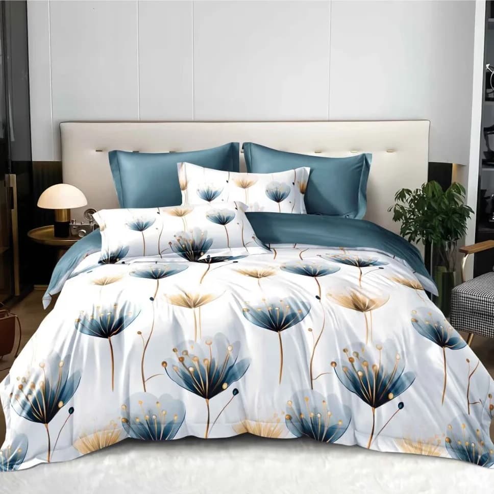 Set duvet with blue floral pattern, 3 pieces, luxury decoration for the family bedroom, soft gifts for the bedroom, includes 1 duvet and 2 pillowcases