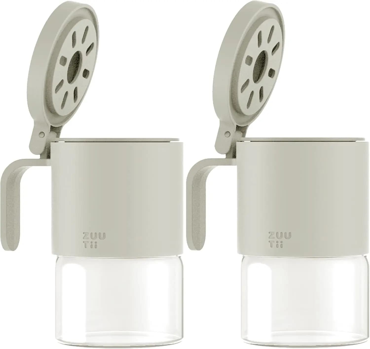 Glass Spice Jars Set of 2 with Spoons, 10oz/300ml, Flapper Caps for Salt, Sugar, Peppers, Chili