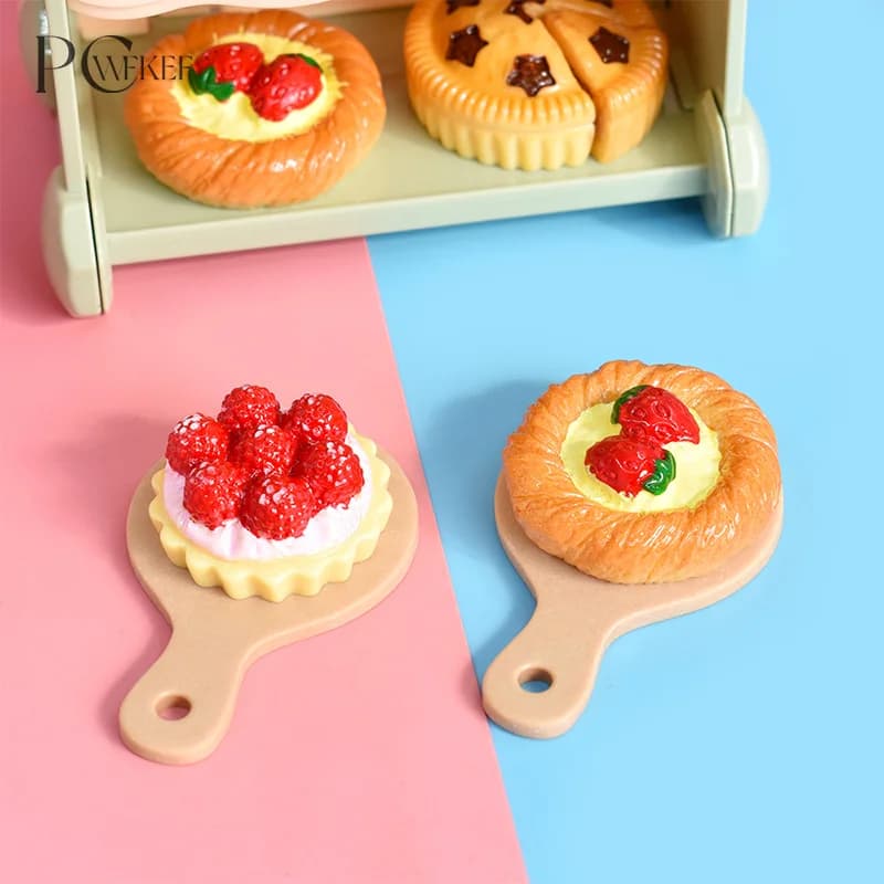 Dollhouse miniatura torta Dessert biscotto vassoio forchetta modello cucina stoviglie cibo Decor giocattolo casa delle bambole accessori