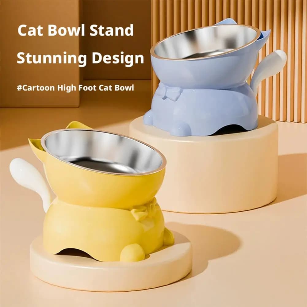 Raised Tilted Stainless Steel Cat Bowl Anti-Spill Food Water Dish For Cats Non-Slip Tip-Proof Pet Feeder