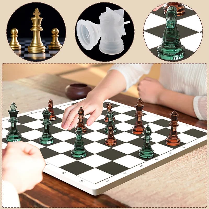 6 pezzi Set scacchi stampo in Silicone fai da te gesso resina mestiere scacchi e scacchiera che fa Kit materiali cemento fatto a mano opera d'arte in calcestruzzo