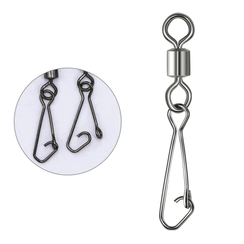 50 pieces of swivel fishing rod with quick pin hooks snap hook stainless steel bait connector fishing accessories for fishing