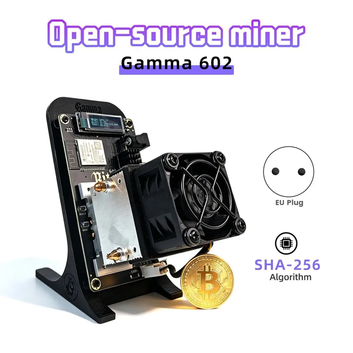 (A12R] Gamma 602 Bitcoin Solo Mining Machine 1.5-1.8TH/S Open Source Lottery Miner Includes One BM1370 Chip EU Plug