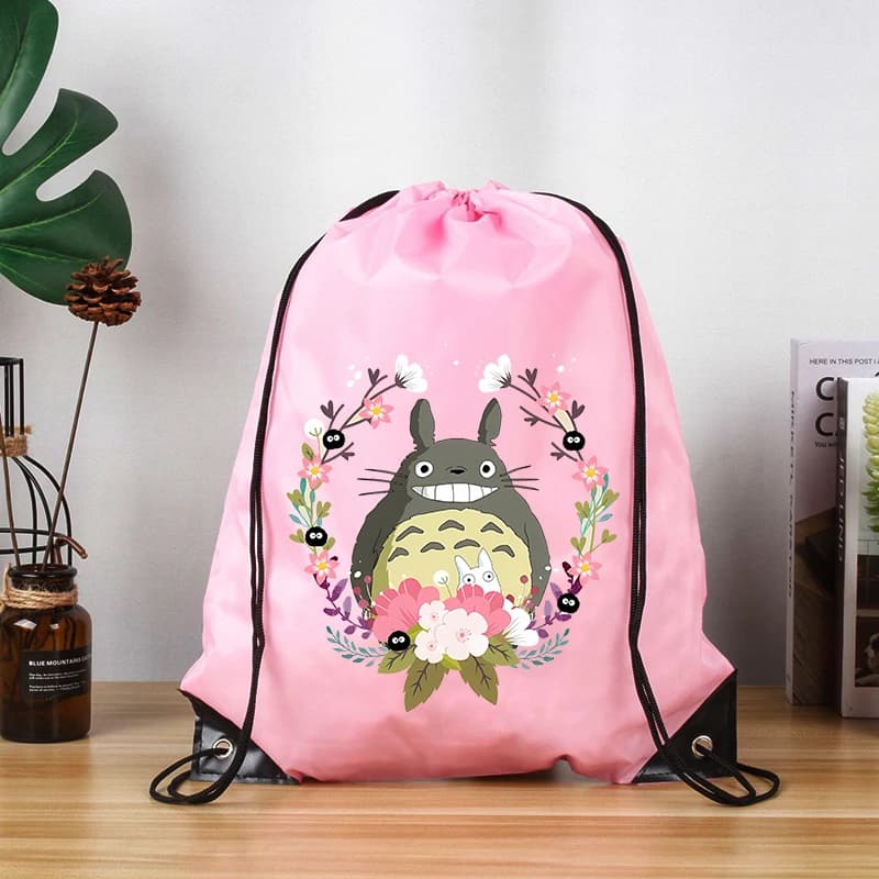 Cartoon Cat Totoro Lightweight Drawstring Backpack Hiking Travel Outdoor Sport Bag Foldable Storage Pouch Sundries Organizer