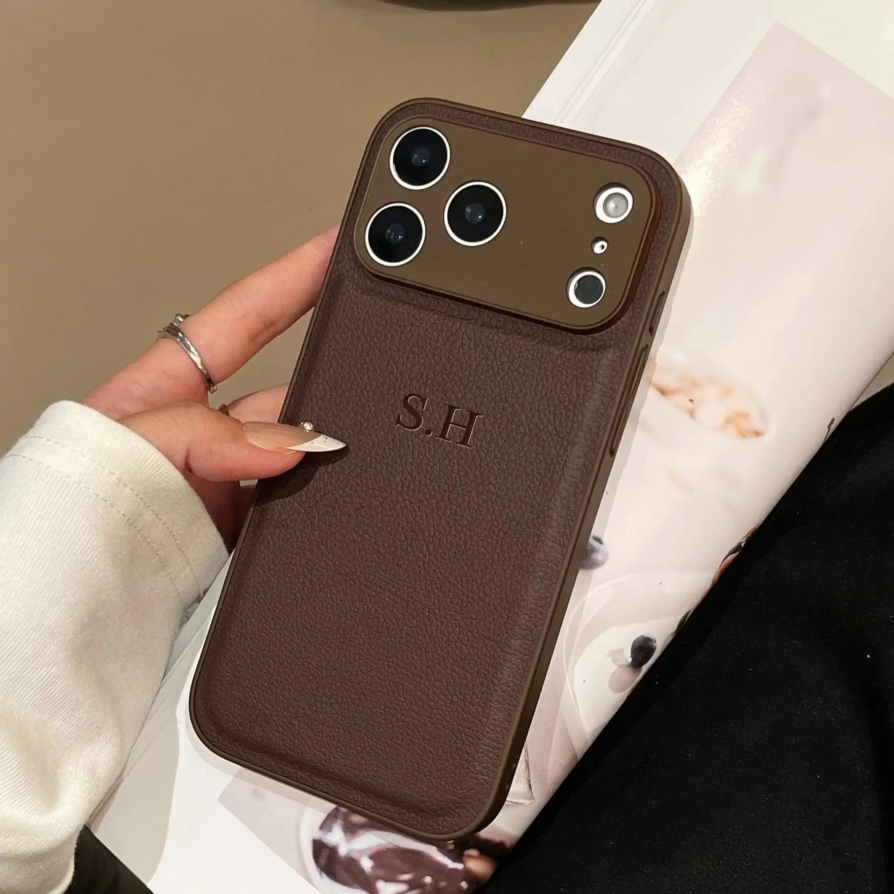 Custom Luxury Name Customized 3D DIY Engraving Warm Leather Case for iPhone 17 16 15 14 13 Pro Max Plus Air