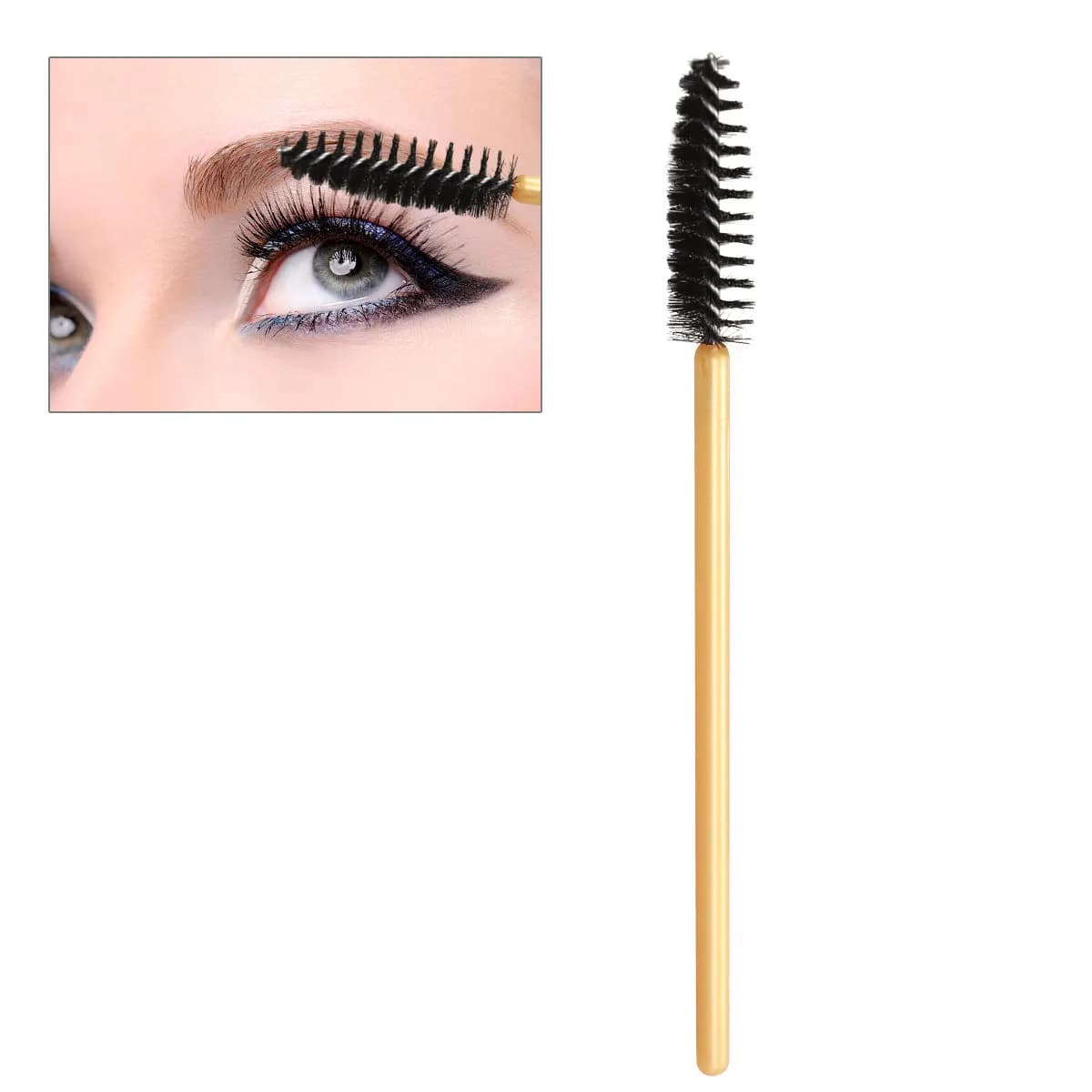 50 pz. Spazzole per ciglia in nylon, applicatori mascara portatili, asta nera e oro, punte dense per extension e ciglia finte