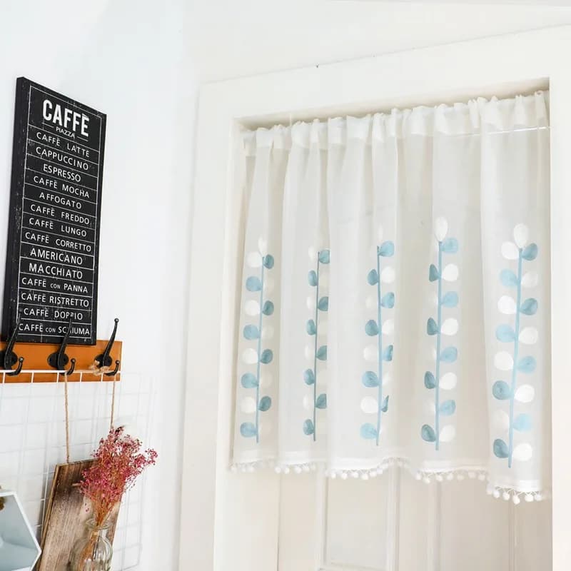Tenda velata in pizzo bianco, mantovana rustica con passante per asta, decorazione per finestre in stile rustico per cucina, camera da letto, bagno