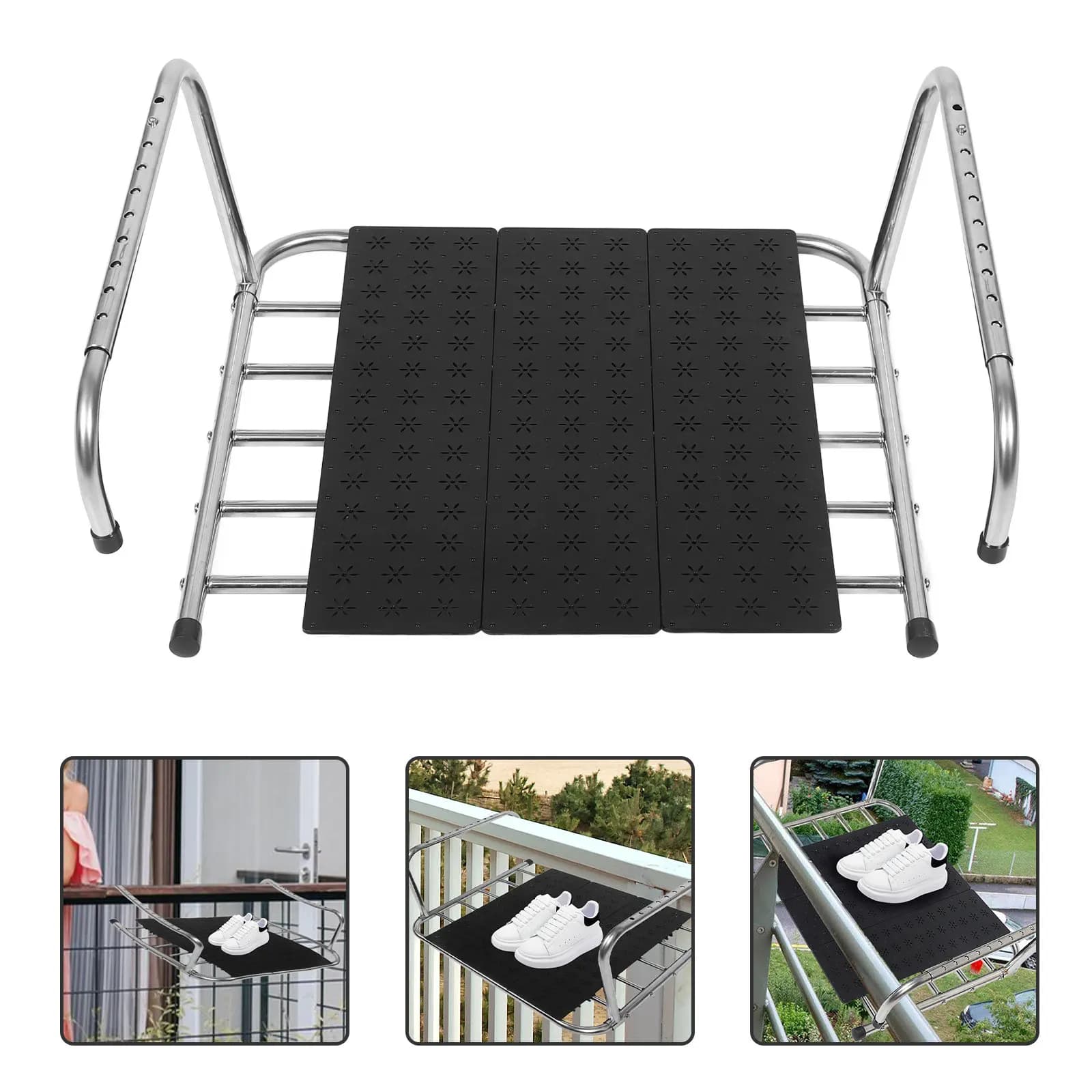 Stendibiancheria da Esterno in Acciaio Inossidabile con Ringhiera per Finestra, Regolabile, Telescopico, Pieghevole, per Balcone, per Scarpe