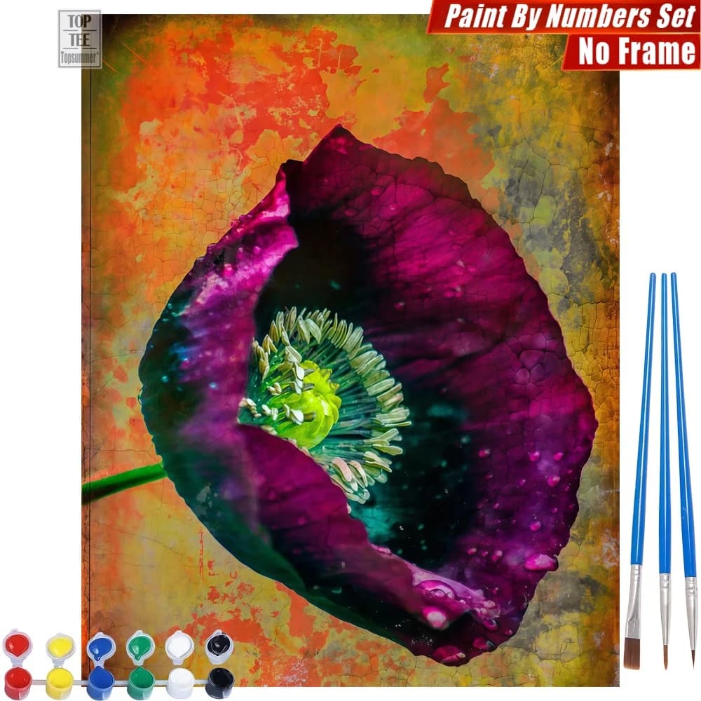 1pc frameless Purple Poppy Droplets DIY Digital Oil Paints Set - Poppy Petals Texture Wall Art Home Decor Halloween Gift For Dad