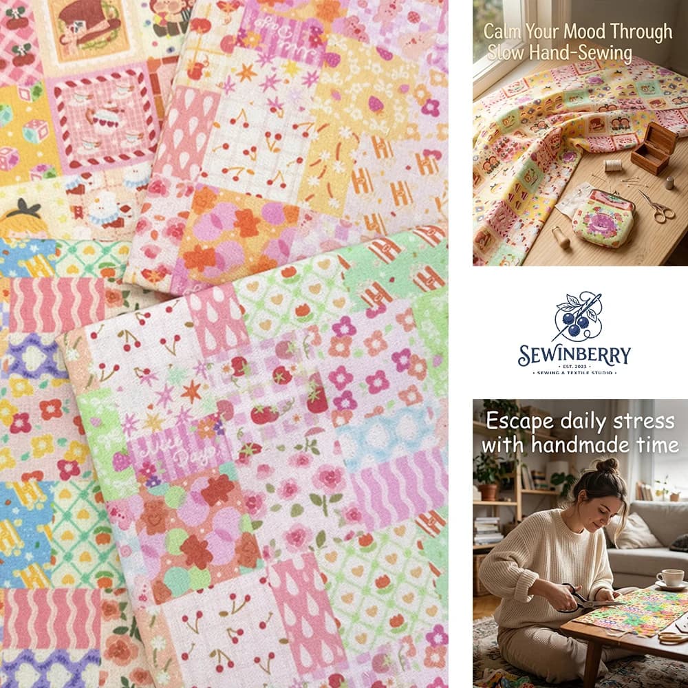 Kawaii Patchwork Strawberry Floral Cartoon Print Cotton Fabric Stress Relief DIY Sewing Material For Kids Dress Handmade Craft