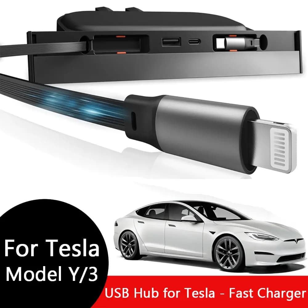 USB Hub for Quick Charger Tesla Model Y/3 docking station retractable multi-port waterproof model Y 2021-2024 model 3 2021-2023
