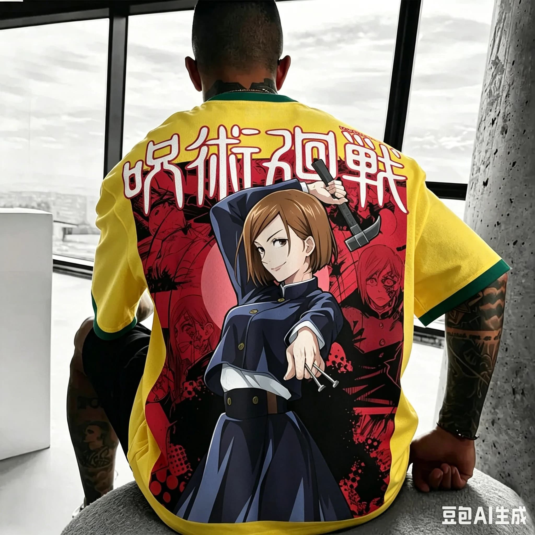 New Men Jujutsu Kaisen Nobara Kugisaki Graphic T-Shirt Full Back Anime Print Oversized Short Sleeve Quick Dry Anime Fan Jersey