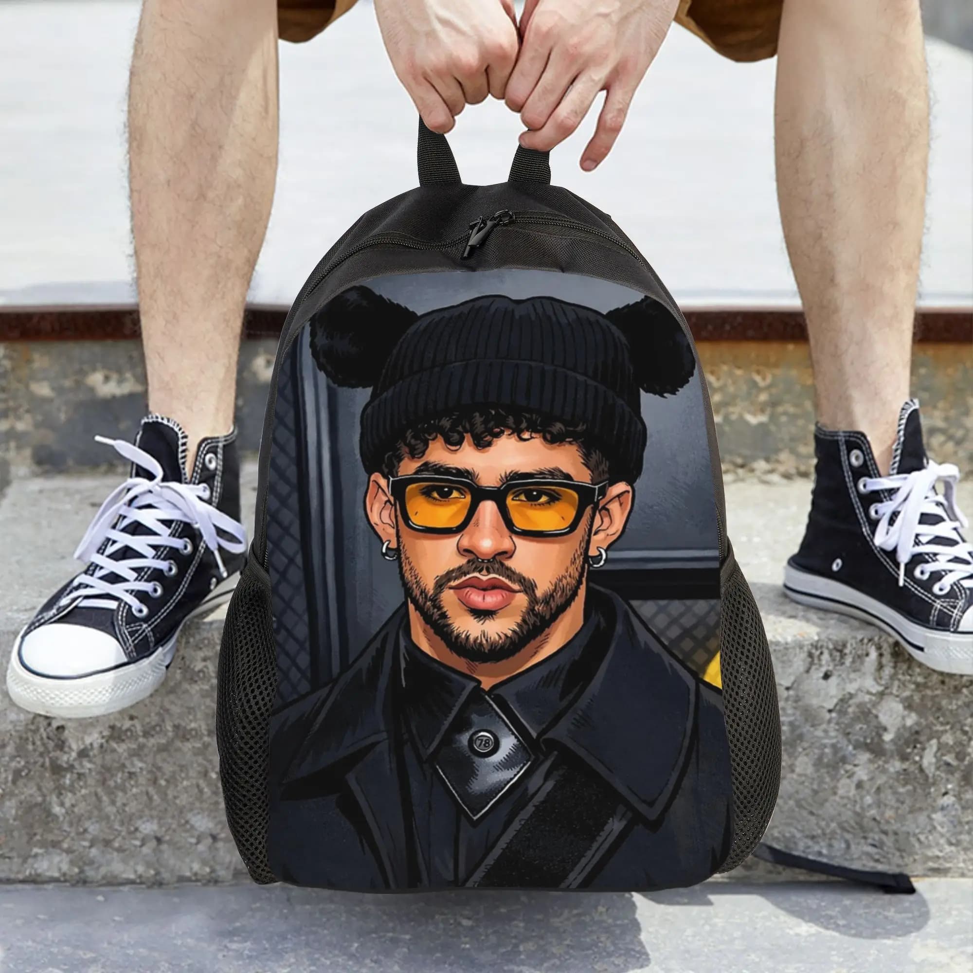 Zaino da donna Singer Bad Bunny, classico zaino da scuola per studenti, zaino per laptop, zaino da viaggio per adolescenti