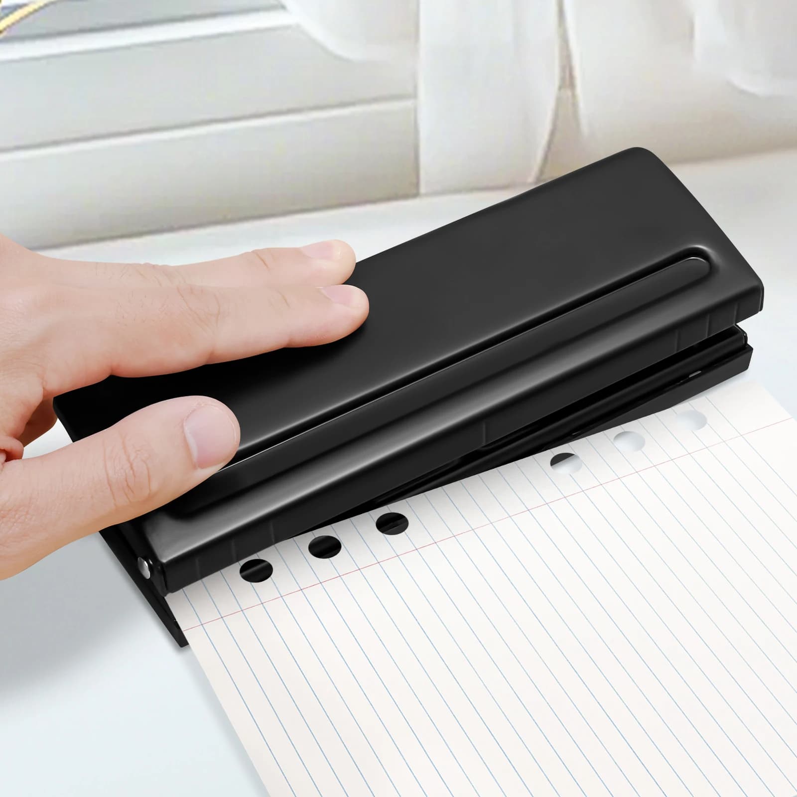 Punzonatrice per carta a 6 fori con spaziatura regolabile Punzonatrice per album con righello di misurazione Agenda per notebook a fogli mobili tipo pressa a mano