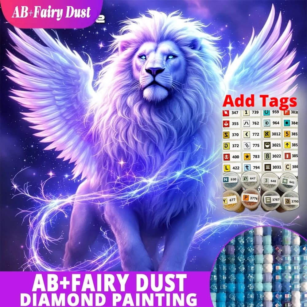 Fairy Dust AB Diamond Painting Animal Lion Rhinestones Embroidery Velvet Canvas Wings Cross Stitch Mosaic Acrylic Craft Supplies