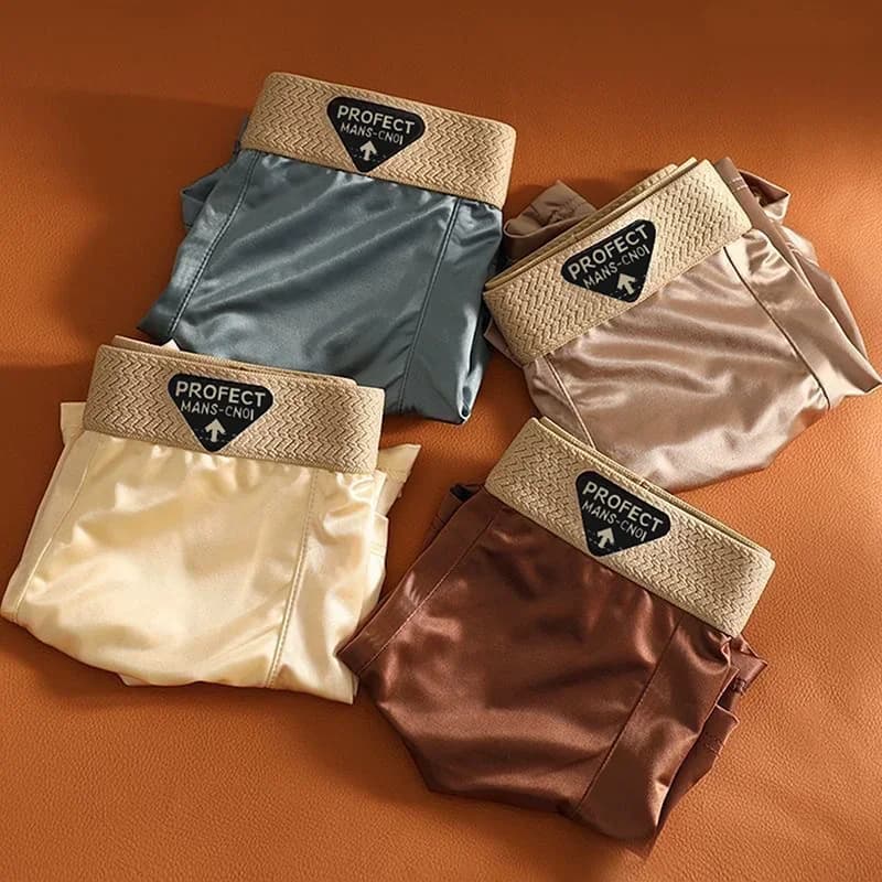 4-Piece Of Men's Underwear Summer Silk Thin Breathable Ice Silk Flat Angle Pants Solid Color Comfortable Casual Men's Underwear