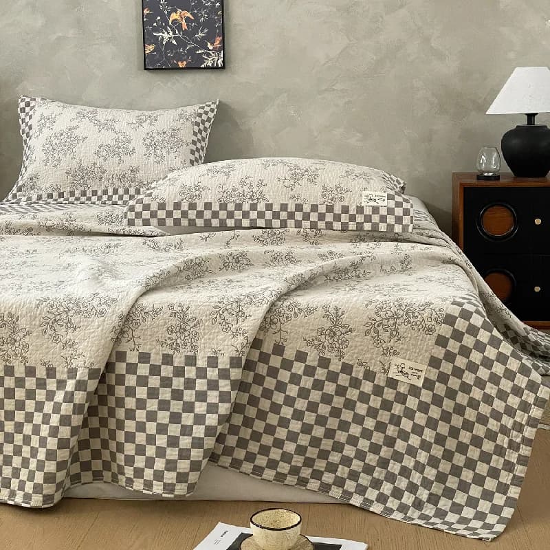 100% Cotton Gauze Throw Blanket Soft Breathable Lightweight Jacquard Woven All-Season Air Conditioning Blanket for Bed Sofa