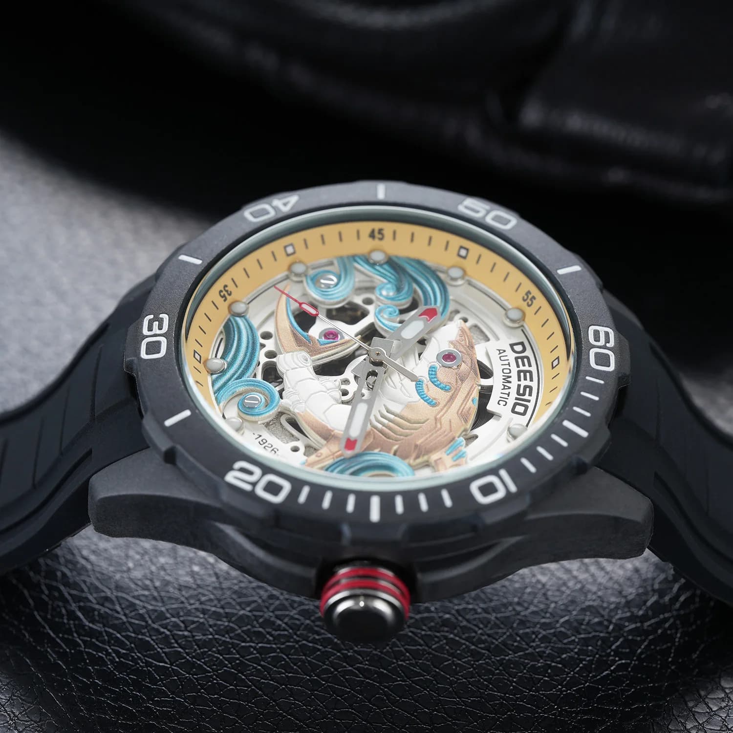 Deesio Luxury Men's Automatic Mechanical Watch |Upgrade Carbon Fiber Case Lightweight + 3D Relief Dial, Luminous Hands & 100M/10ATM Waterproof | Silicone Strap | Casual Sport to Business Fashion | Unique Skeleton Design, Perfect Gift for Him/Boyfriend
